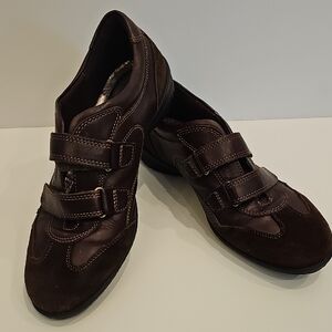 Ecco Womens Babette Dark Brown Leather Hook & Loop Sneskers Size 38